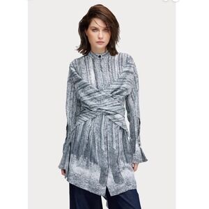 JULIA ALLERT Women's L Black White Abstract‎ Print Long Sleeve Midi Dress